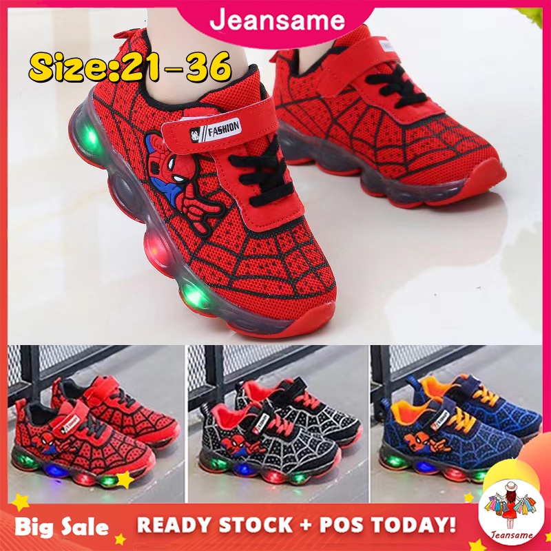 Kids Spiderman Shoes Boys Cartoon Sneakers LED Shoes Cool Superman Shoes