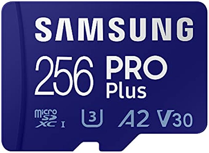 SAMSUNG PRO Plus + Adapter 256GB microSDXC Up to 160MB/s UHS-I, U3, A2, V30, Full HD &amp; 4K UHD Memory Card for Android Smartphones, Tablets, Go Pro and DJI Drone (MB-MD256KA/AM)