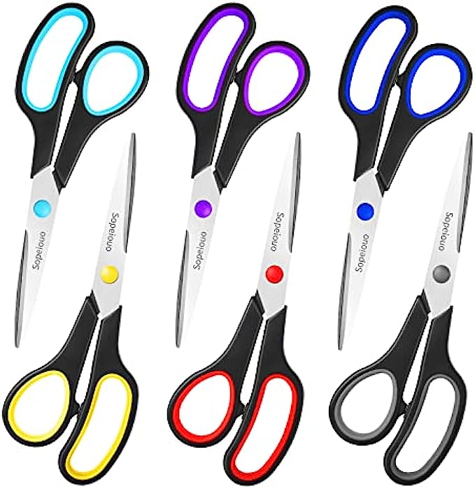 Scissors Set of 6-Pack, 8&quot; Scissors All Purpose Comfort-Grip Handles Sharp Scissors for Office Home School Craft Sewing Fabric Supplies, High/Middle School Student Teacher Scissor, Right/Left Han