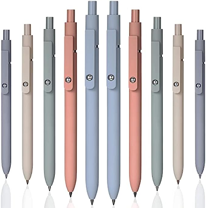 Gel Ink Pens Quick Dry Ink Pens Retractable Ink Pens Rolling Ball Gel Ink Pens Fine Point Smooth Writing Pens 0.5 mm Cute Office Supplies for School Office Home, Black Refill, 5 Colors (10 Pieces)