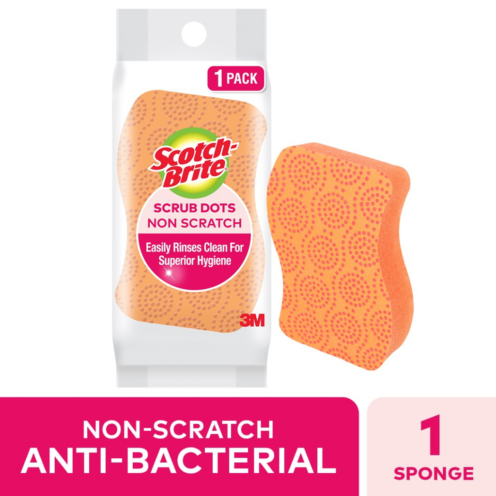 (GWP) 3M Scotch Brite Scrub Dots Non Scratch Anti Bacterial Scrub Sponges, 1/Pack
