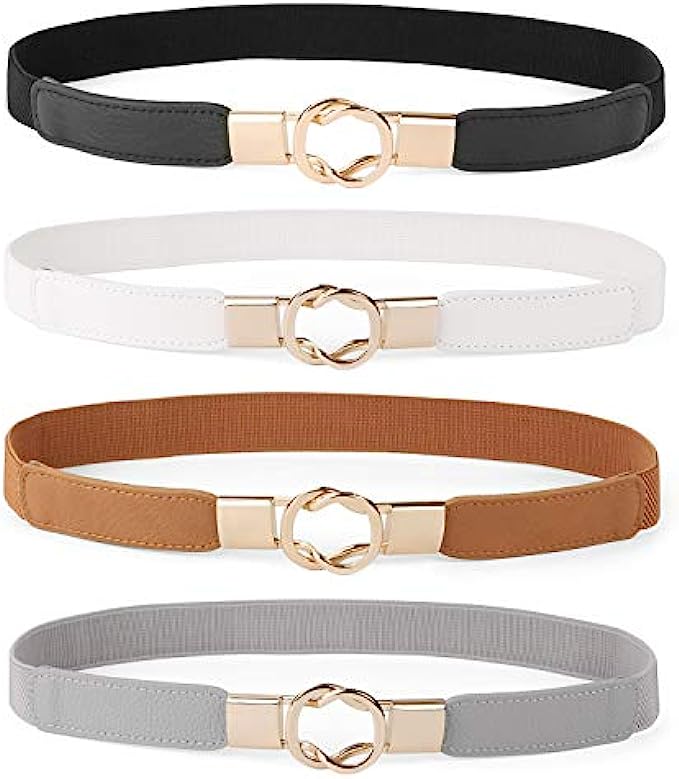 Women Skinny Belt for Dresses Retro Stretch Ladies Waist Belt Plus Size Set of 4