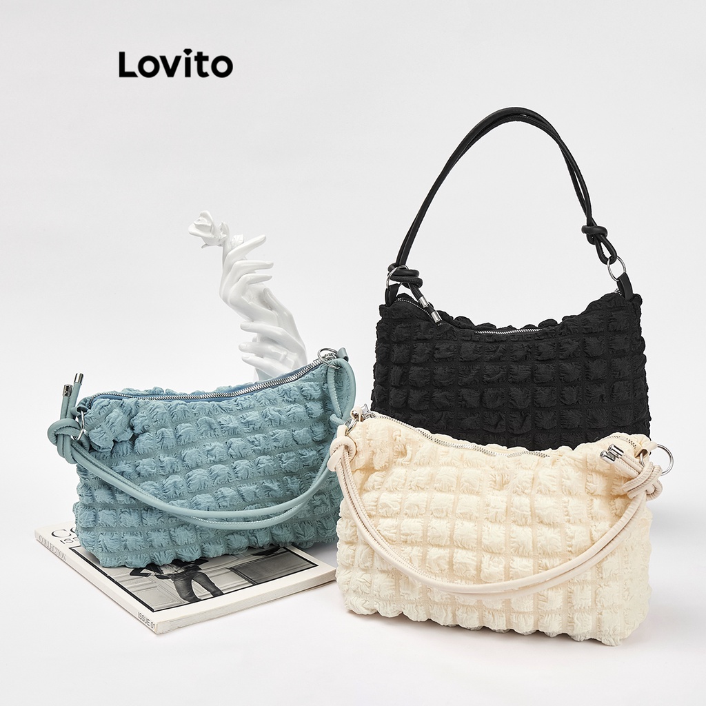 Lovito Casual Plain Basic Bag for Women L66AD045 (Off White/Blue/Black)