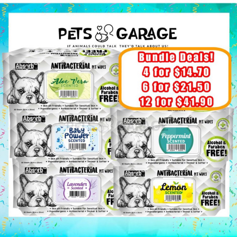 [MIXABLE] Absorb Plus Anti Bacterial Pet Dog Wipes