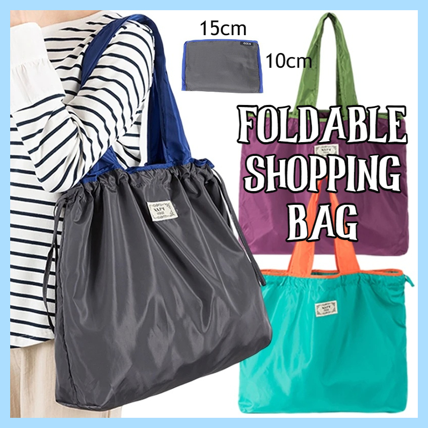 ✅ [SG] Foldable Grocery Bag/ Large Capacity Travel Shopping Folding Bag/ Foldable Drawstring Nylon Tote Bag
